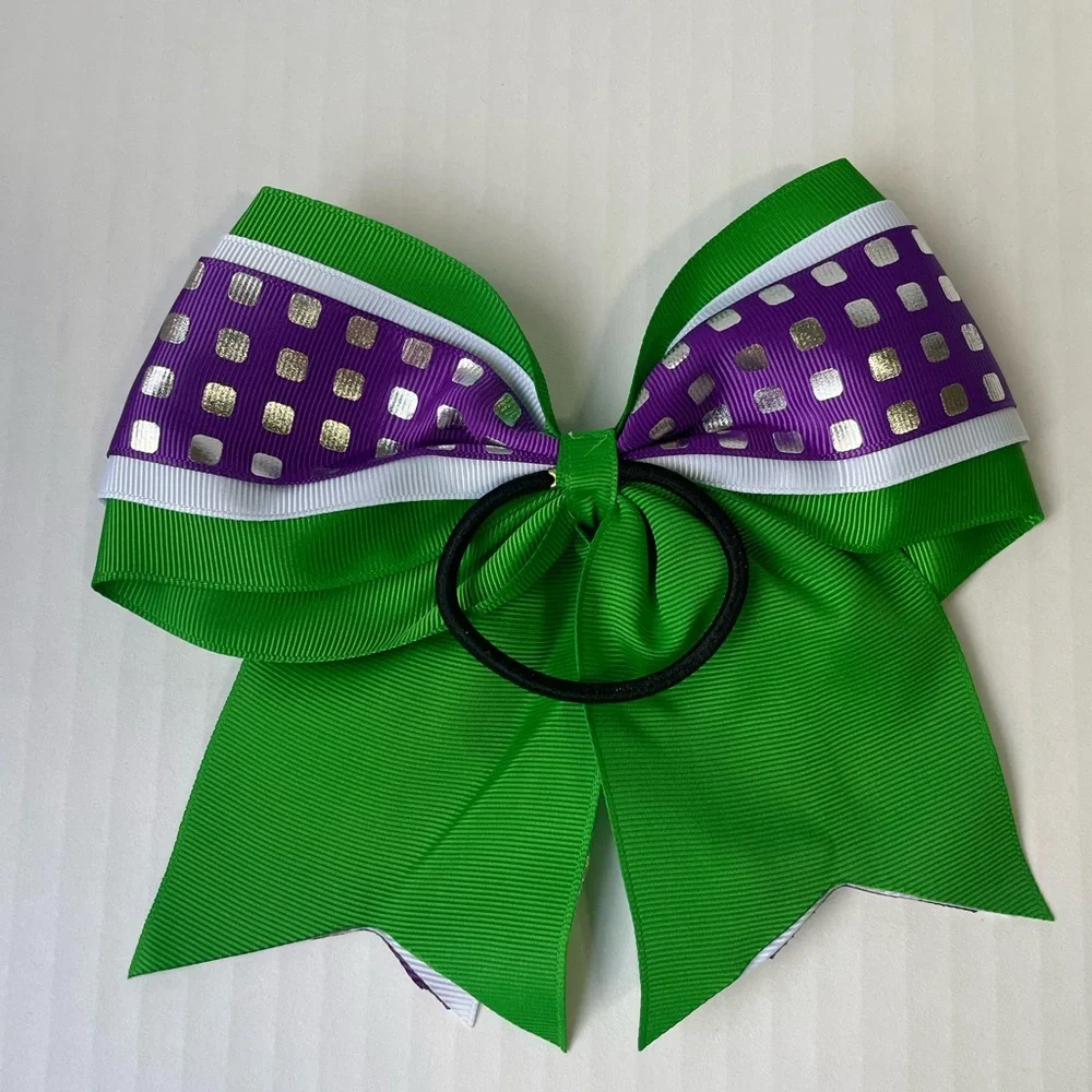 6 Piece 7” and 6”  inch Pony Tail Cheer Bows Chevron Glitter Polka Dot Checkered